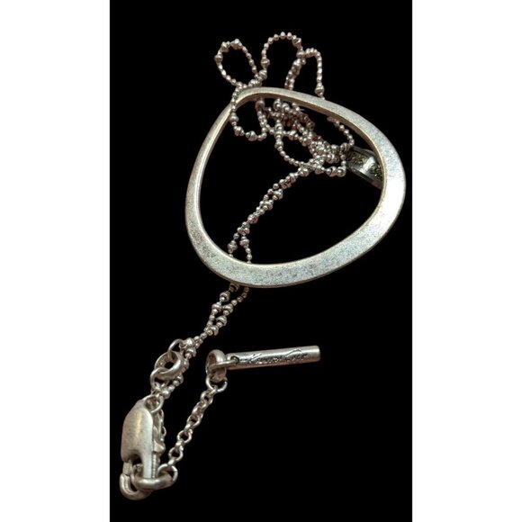 Kenneth Cole Open Teardrop Brushed Silver Tone Pendant Necklace - Picture 3 of 6